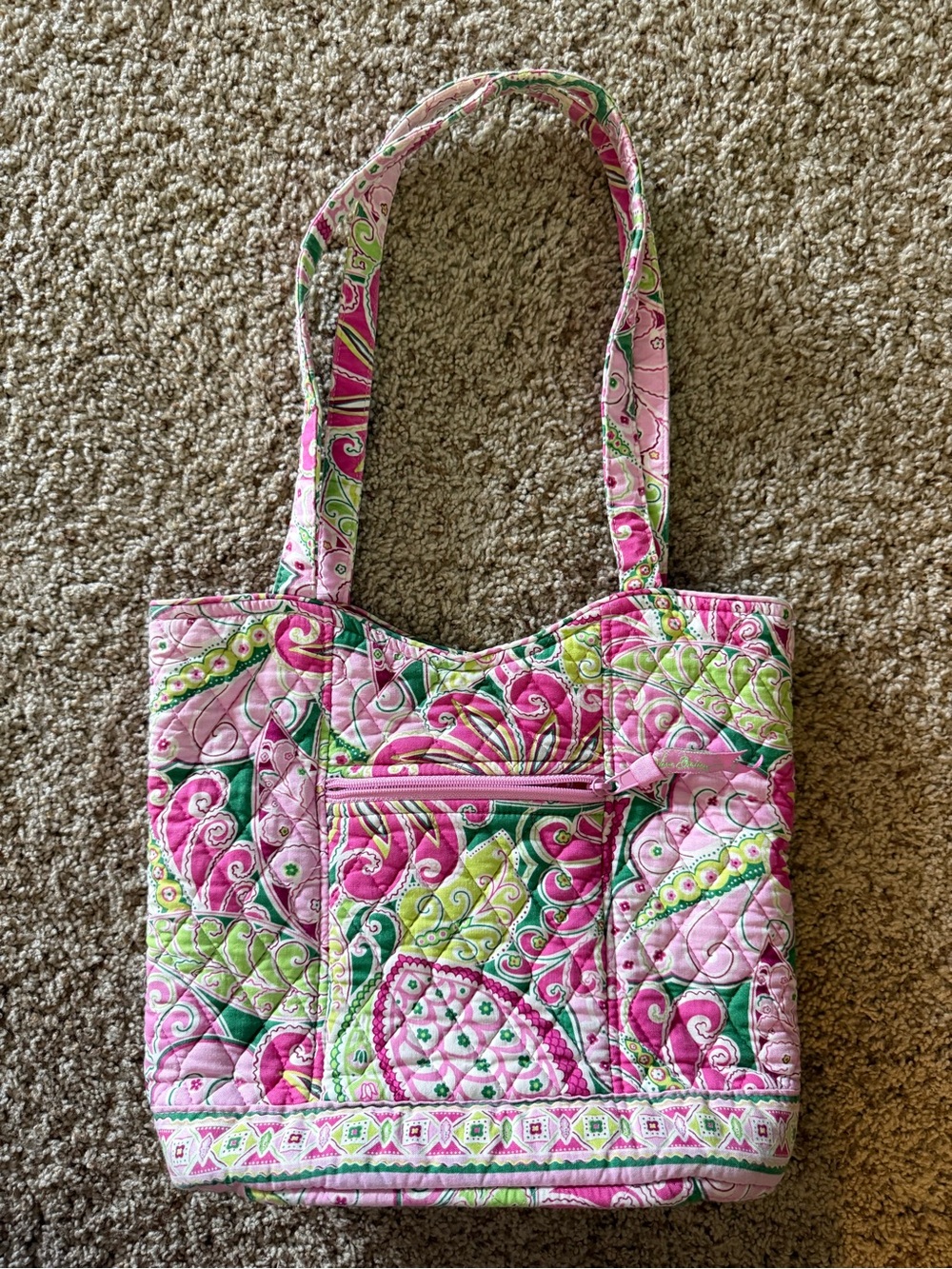 Vera Bradley Pinwheel Pink Quilted Tote Bag Retired 2008 Y2K Pink Green